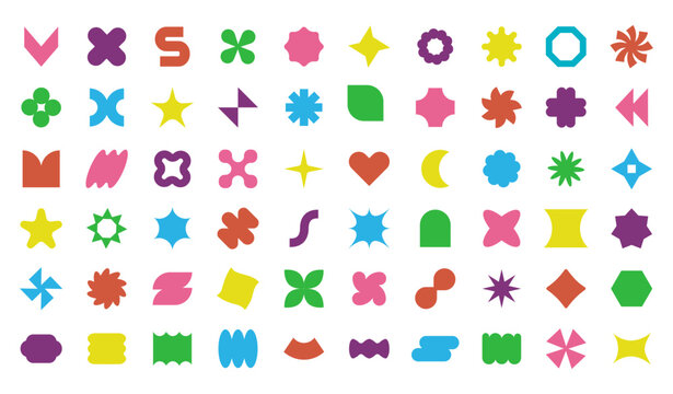 Sticker shapes. Abstract organic label, retro bubble frame elements or logo, banner form design. Groovy icon silhouettes, y2k tags. Contemporary creative abstraction. Vector graphics elements