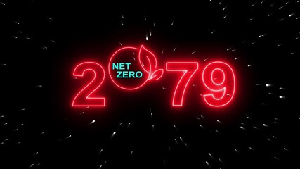 Net zero emission and carbon neutral concept with Net zero icons and 2079 year change concept. Sustainable development and red business concept Climate neutral long term strategy 2079 with net zero.