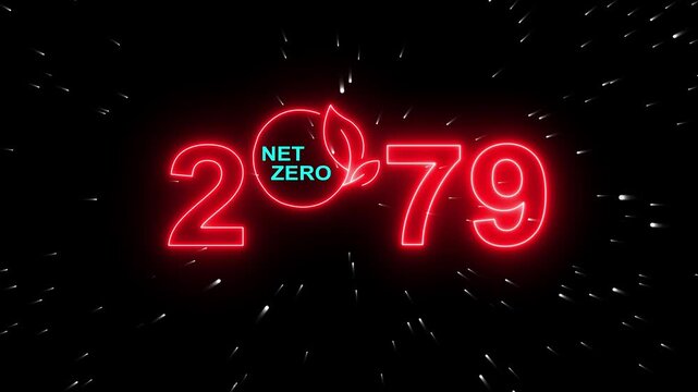 Net zero emission and carbon neutral concept with Net zero icons and 2079 year change concept. Sustainable development and red business concept Climate neutral long term strategy 2079 with net zero.