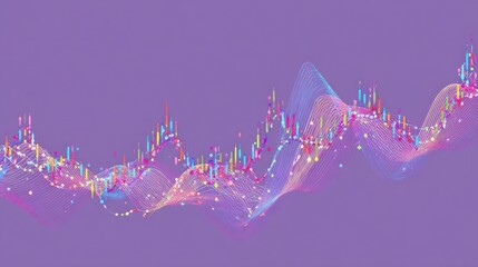 Colorful stock market chart with rising trend lines on a purple background