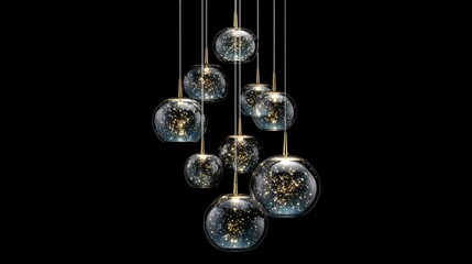 Cluster of spherical glass pendant lights.