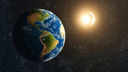 Earth, moon, and sun in space - Powered by Adobe