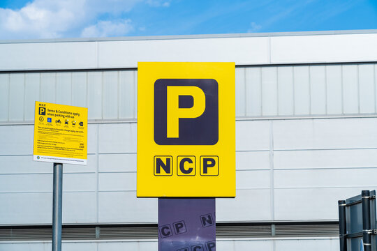 Wolverhampton, UK - August 13th 2025: Car park logotype sign outside of a NCP car park, a UK  private car parking operation