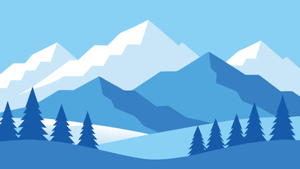 Fototapeta premium Stylized Winter Mountain Landscape with Pine Trees and Snow mountains nature transparency background
