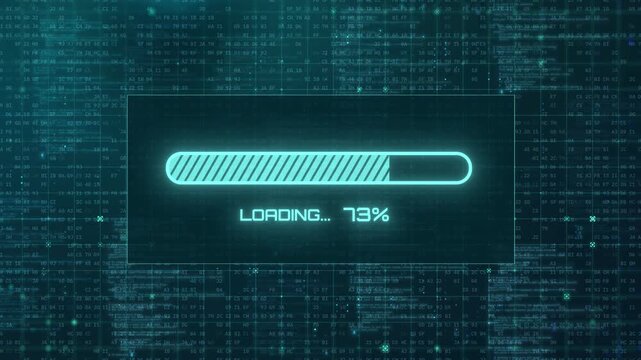 Digital Loading Bar Animation on Futuristic Data Grid with Animated Matrix Code Background