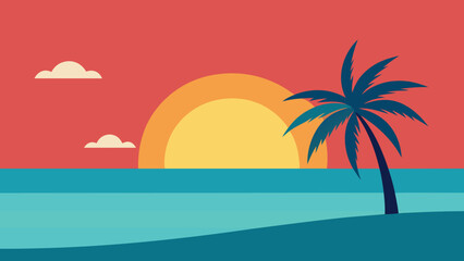 Fototapeta premium Tropical Beach Sunset With Palm Tree And Clouds vector illustration transparency background