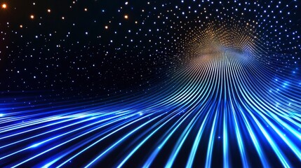 Abstract Blue and Gold Light Trails with Starry Night Sky Background