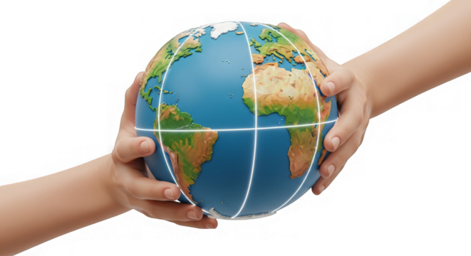 Hands Holding Low Poly Earth Globe