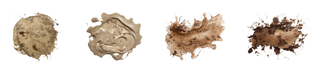 Creative textures of natural earth materials visual abstract, isolated on transparent background, png set