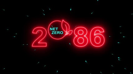 Net zero emission and carbon neutral concept with Net zero icons and 2086 year change concept. Sustainable development and red business concept Climate neutral long term strategy 2086 with net zero.