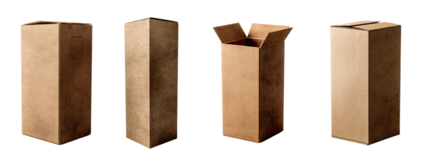 Unpacking cardboard boxes in a warehouse logistics and supply chain, isolated on transparent background, png set