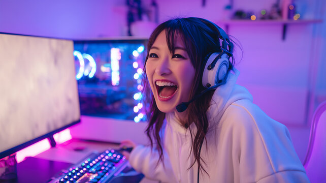 日本人女性がゲームを楽しむ