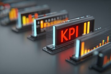 KPI digital display with bar graphs showing business performance metrics