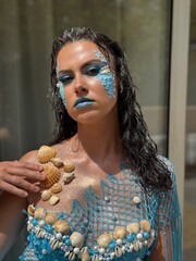  model,makeup,mermaid,shells,beauty