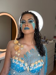  model,makeup,mermaid,shells,beauty