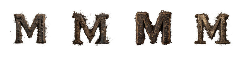 Creative letter formation using soil nature focus ground view, isolated on transparent background, png set