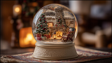 山小屋風クリスマス室内のスノードーム