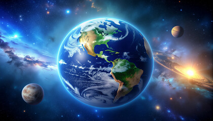 Obraz premium planet Earth glowing in space surrounded by stars