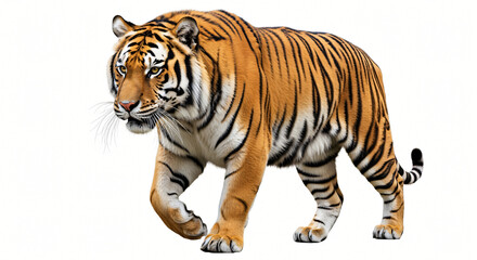 Obraz premium Majestic Tiger Stride: Isolated Bengal on White