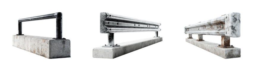 Skateboarding action on urban grind rails in city park dynamic view, isolated on transparent background, png set