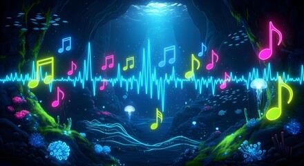 Obraz premium Abstract animation of musical notes floating in sync with sound