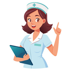 Cheerful Nurse with Great Idea Holding Clipboard Ready to Help Patients with Compassion and Professionalism in Medical Setting