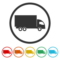 Big truck free delivery icon. Set icons in color circle buttons