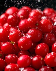 Fresh Red Radishes Being Sprinkled with Water