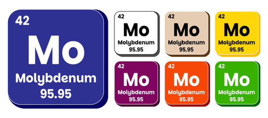 Mo, Molybdenum element vector icon set, periodic table element. Vector illustration EPS 10 File. Isolated on white background.