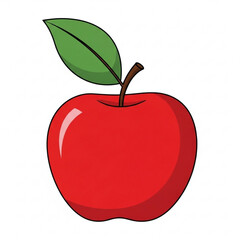 Red apple with green leaf isolated on white background