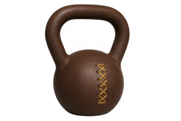 Brown leather kettlebell with transparent background for fitness training