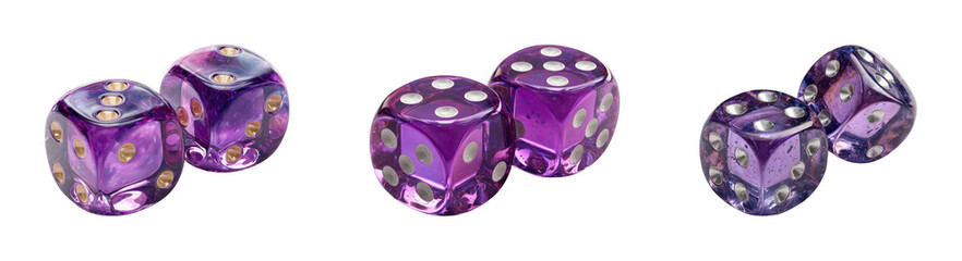 Rolling purple dice game night fun home, isolated on transparent background, png set