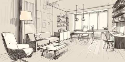Sketch of a modern open-plan living area (1)