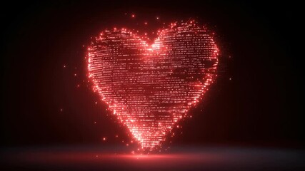 Digital love: A glowing heart made of binary code floats against a dark background, symbolizing technology and affection in the modern age. - Powered by Adobe