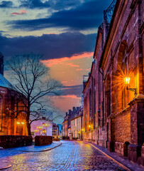 Night view of the old European town, winter time