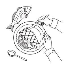 Minimalist Outline Illustration of Fine Dining Etiquette