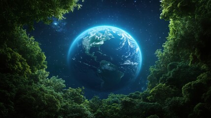 Fototapeta premium Stunning View of Earth Surrounded by Lush Green Forest Canopy