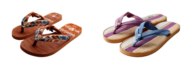 Summer flip flops display beach product bright lighting, isolated on transparent background, png set