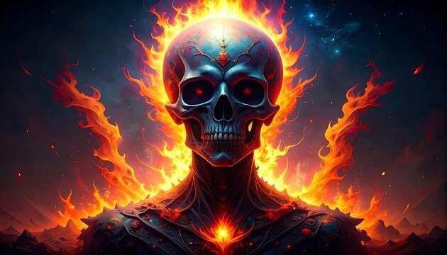 Fiery skull against a dark backdrop