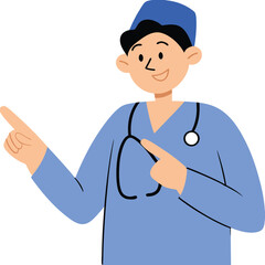 Friendly Doctor or Nurse Recommends Medical Advice in a Blue Uniform and Stethoscope Vector Illustration