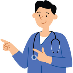 Fototapeta premium Friendly Doctor or Nurse Recommends Medical Advice in a Blue Uniform and Stethoscope Vector Illustration