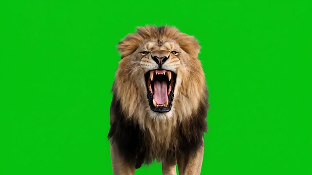 Lion Expressions on Green Screen: Roaring King of the Jungle for Animal Documentaries and Educational Projects, Wildlife and Conservation footage - Powered by Adobe