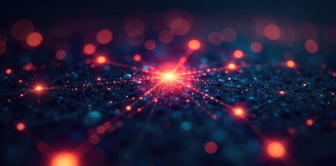 A network of glowing nodes and connecting lines representing innovative ideas and technological collaboration, visualized in a futuristic abstract style , modern, AI, energy