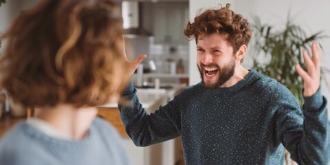 Clash of emotions: A man and woman engaged in an expressive heated exchange, the raw emotion palpable as they communicate with fervent energy. - Powered by Adobe
