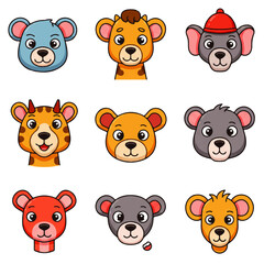 A collection of colorful cartoon bear faces, each with unique expressions and designs.