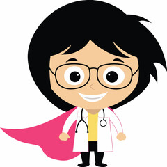 Enthusiastic Cartoon Doctor or Nurse with Cape Depicted. A Cheerful Representation of Healthcare