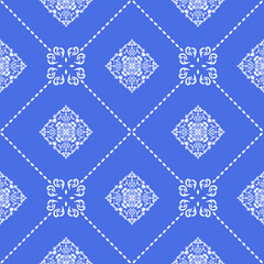 Indigo navy blue geometric traditional ethnic pattern Ikat seamless pattern border abstract design for fabric print cloth dress carpet curtains and sarong Aztec African Indian Indonesian 