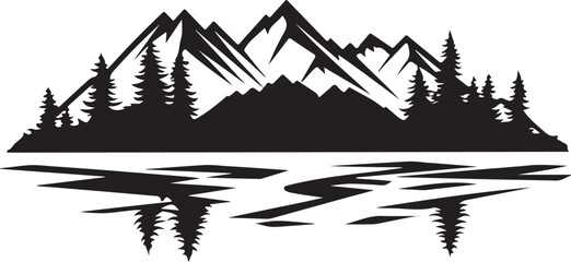 Fototapeta premium Black mountain silhouette vector, Mountain and forest, tree with mountain 