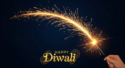 Golden Diwali Sparkler on Dark Blue Background