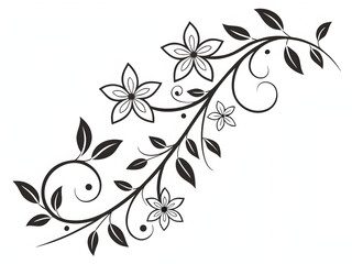 Black floral vine with leaves and swirls image